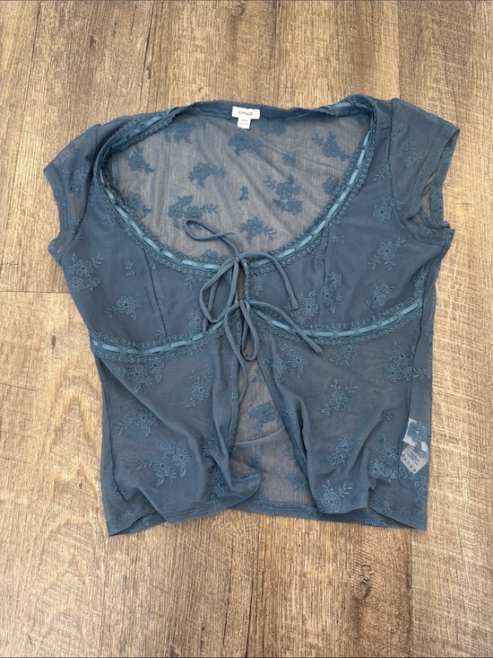 Garage Tops - Garage Teal Blue Floral Lace Tie-Front Camisole
